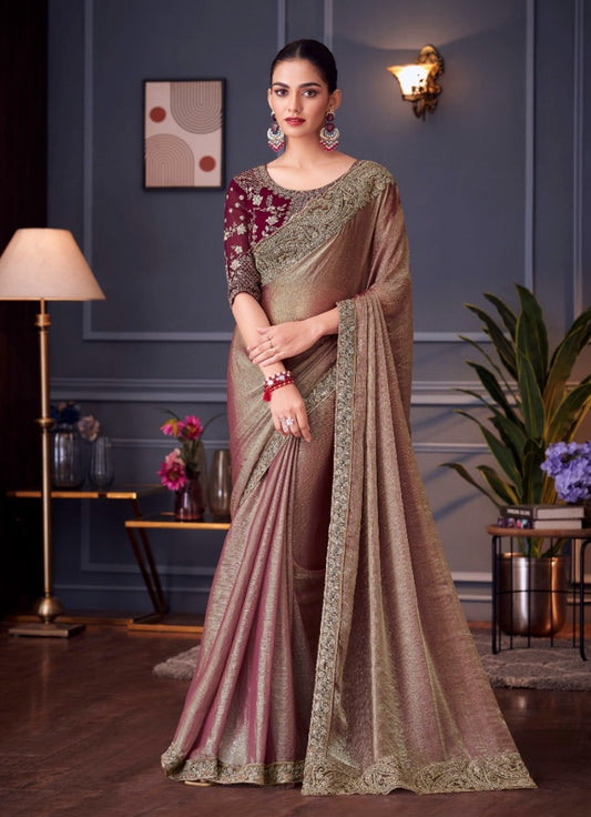 Golden Color Cocktail Readymade Saree