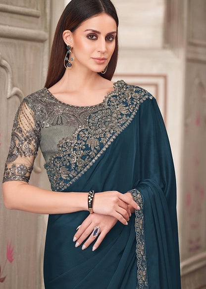 Dark Green Cocktail Readymade Saree