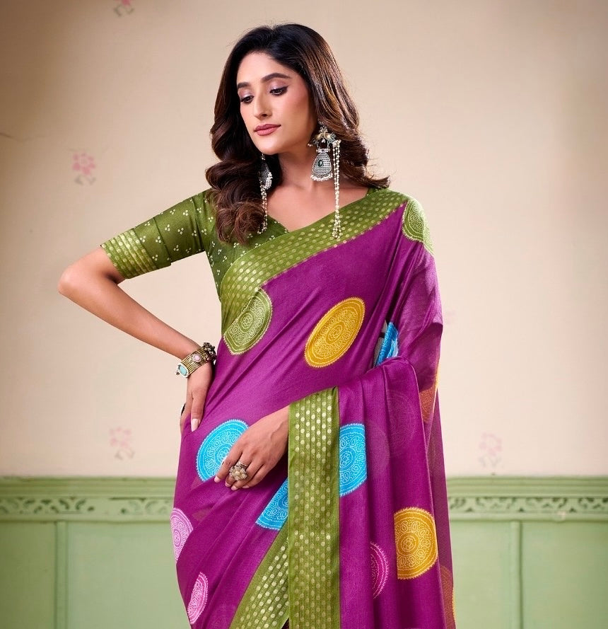 Magenta Polka Dot Readymade Crepe Silk Saree