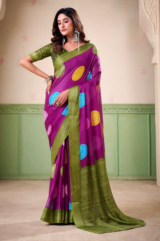 Magenta Polka Dot Readymade Crepe Silk Saree