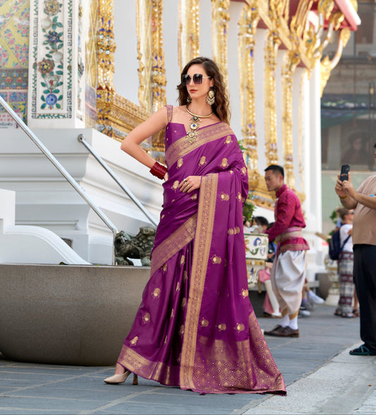 Purple Color Satin Silk Readymade/Easy Saree