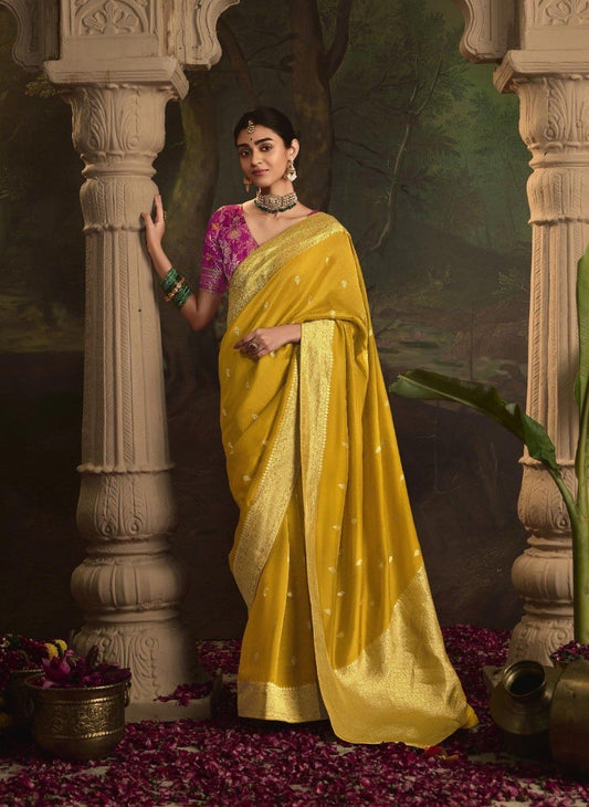 Yellow Color Designer Silk Readymade/Easy Saree