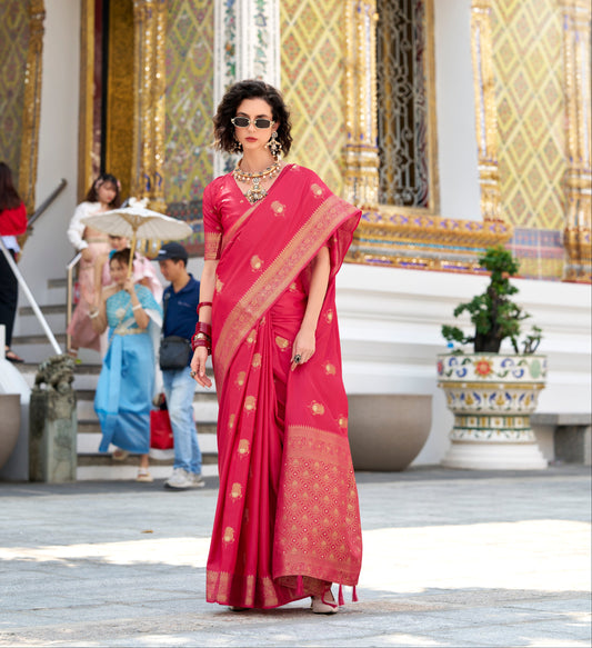 Pink Color Satin Silk Readymade/Easy Saree