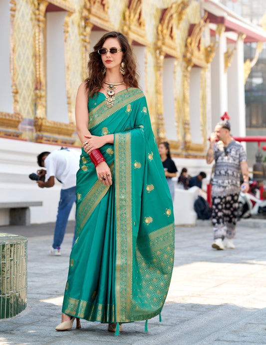 Sea Green Color Satin Silk Readymade/Easy Saree