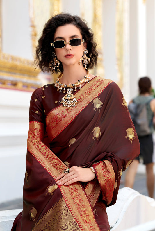 Maroon Color Satin Silk Readymade/Easy Saree