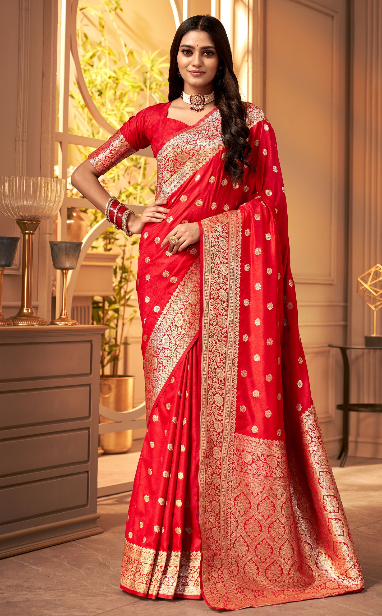 Red Banarasi Silk Readymade/Easy Saree