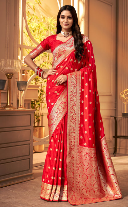 Red Banarasi Silk Readymade/Easy Saree