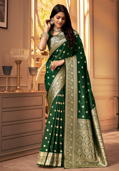 Green Banarasi Silk Readymade/Easy Saree