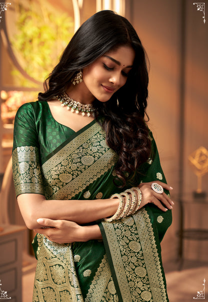 Green Banarasi Silk Readymade/Easy Saree