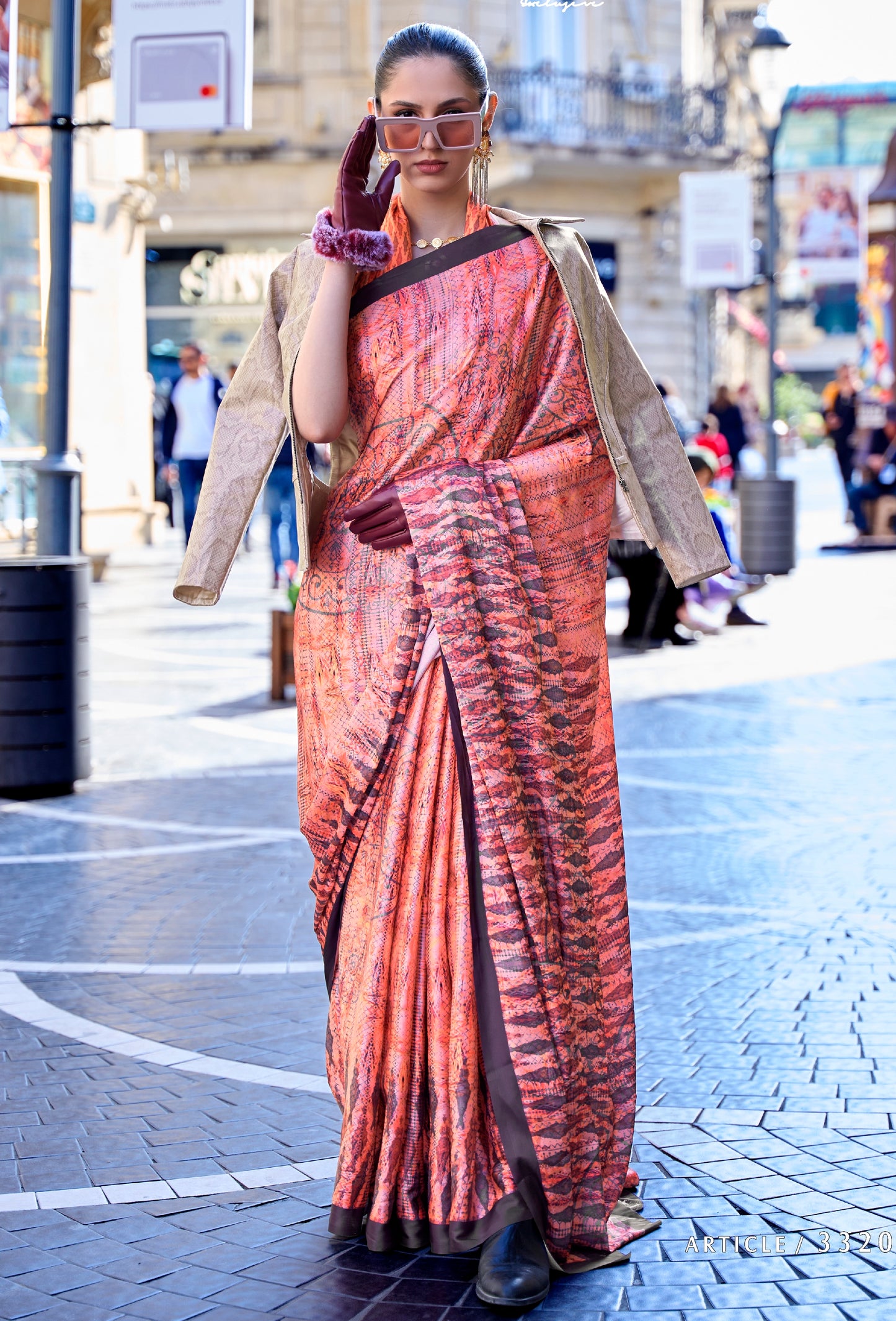 Plus Size Peach Color Crepe Silk Readymade Saree