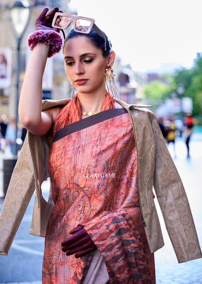 Plus Size Peach Color Crepe Silk Readymade Saree