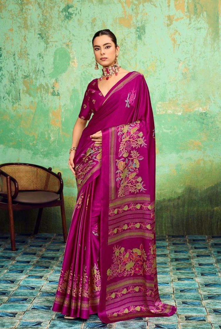 Magenta Modal Silk Ready To Wear/Easy Saree by StyleByPanaash