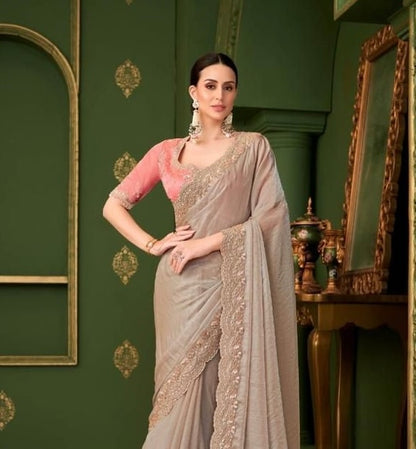 Taupe Cocktail Ready To Wear/Easy Saree - Panaash Saree