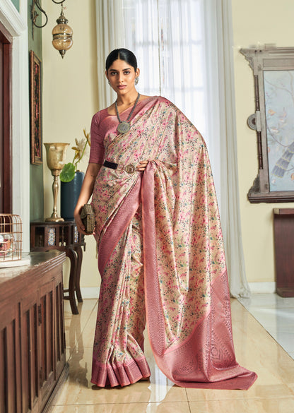 Multicolor Printed Soft Silk Readymade/Easy Saree