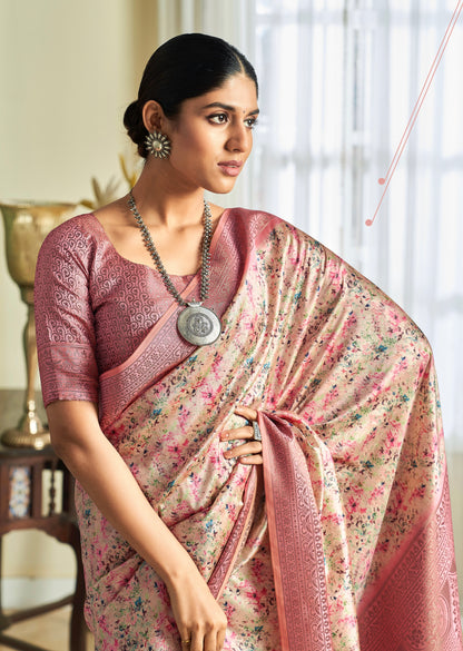 Multicolor Printed Soft Silk Readymade/Easy Saree