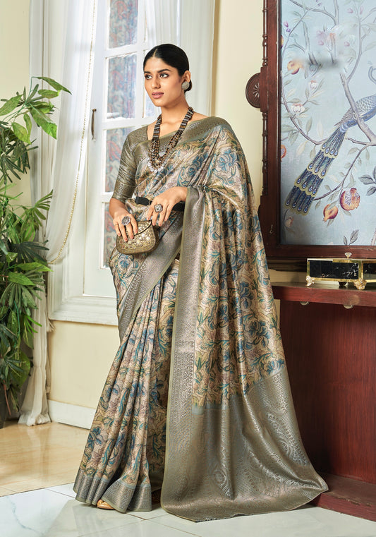 Multicolor Printed Soft Silk Readymade/Easy Saree