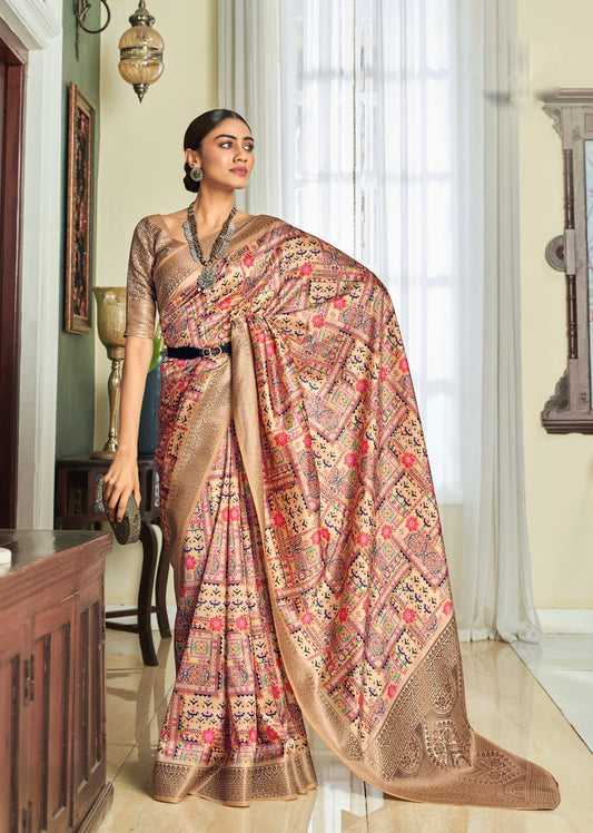 Multicolor Printed Soft Silk Readymade/Easy Saree