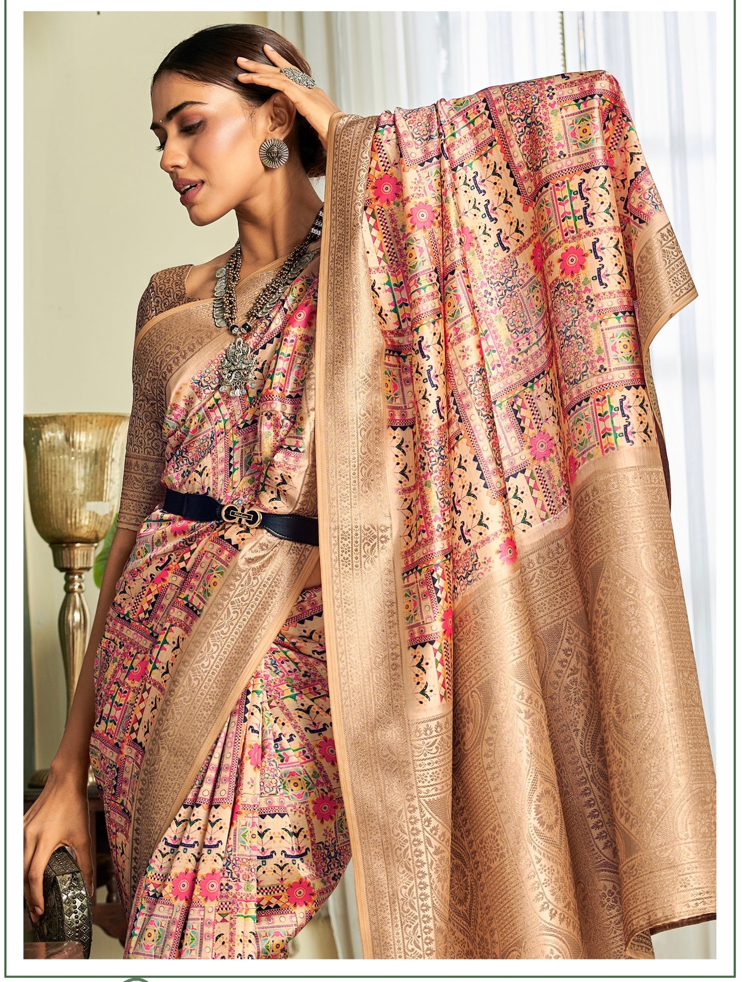 Multicolor Printed Soft Silk Readymade/Easy Saree