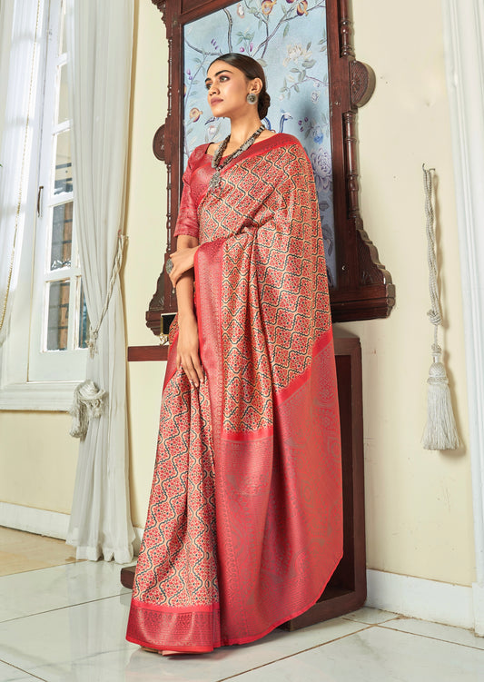 Multicolor Printed Soft Silk Readymade/Easy Saree