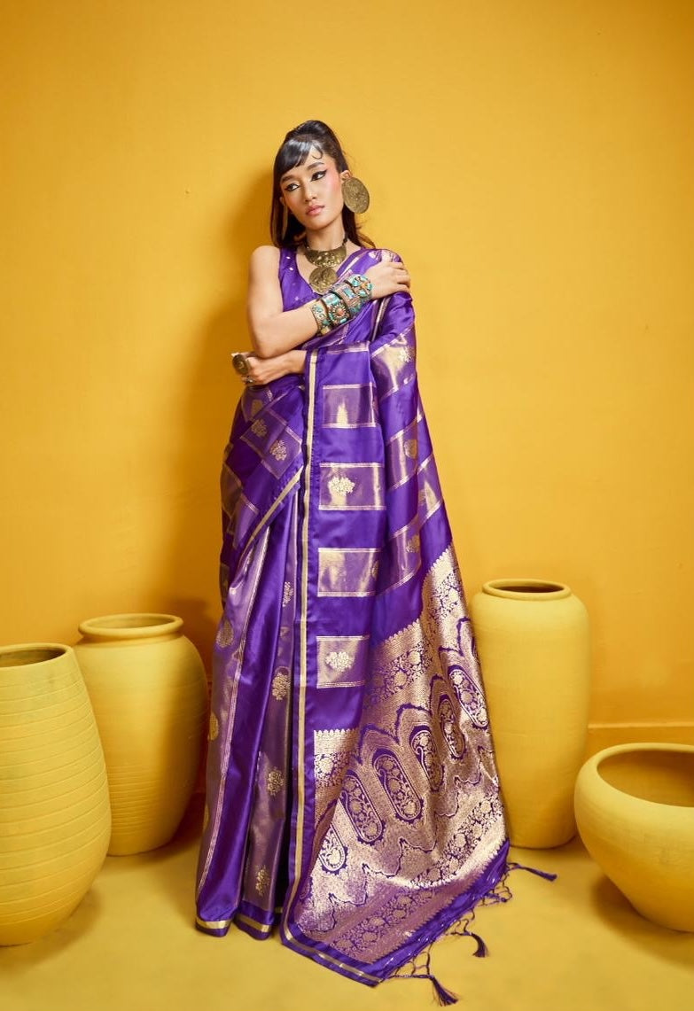 Purple Satin Silk Ready to wear/Easy Saree - Panaash Saree