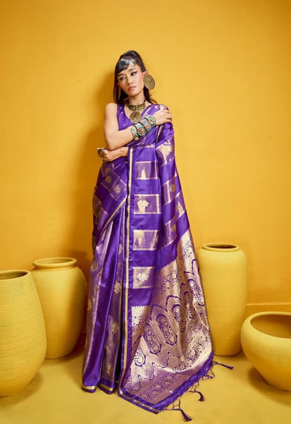 Purple Satin Silk Ready to wear/Easy Saree - Panaash Saree
