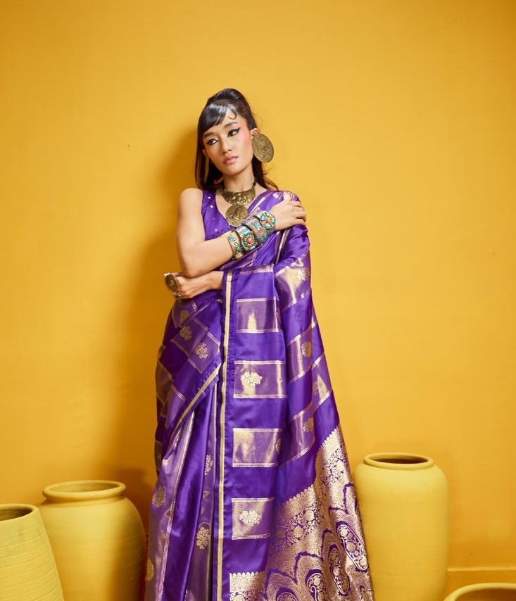 Purple Satin Silk Ready to wear/Easy Saree - Panaash Saree
