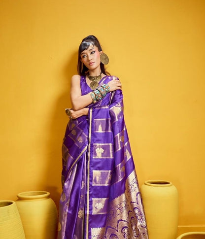Purple Satin Silk Ready to wear/Easy Saree - Panaash Saree