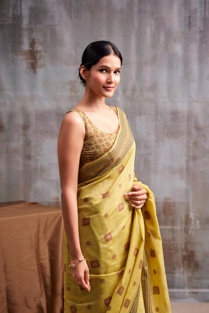 Yellow Cotton Ready To Wear/Easy Saree - Panaash Saree