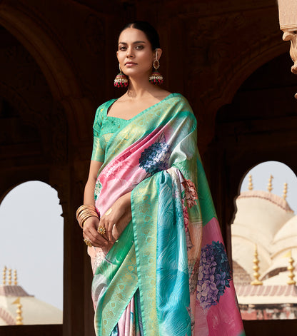 Multicolor Printed Soft Silk Readymade/Easy Saree