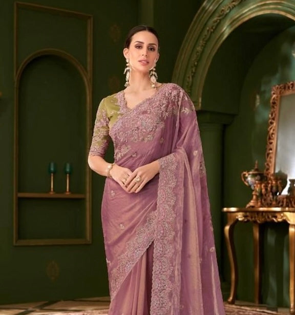 Mauve Cocktail Ready To Wear/Easy Saree - Panaash Saree