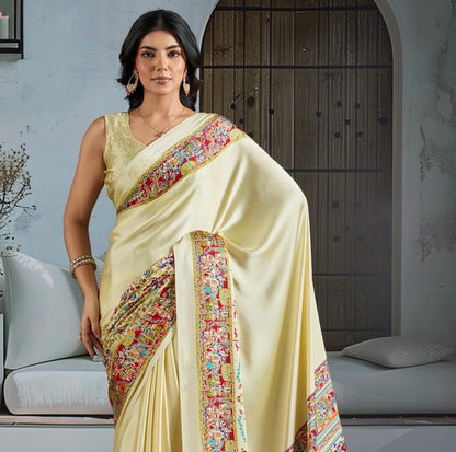 Off-White Crepe Silk Readymade Saree