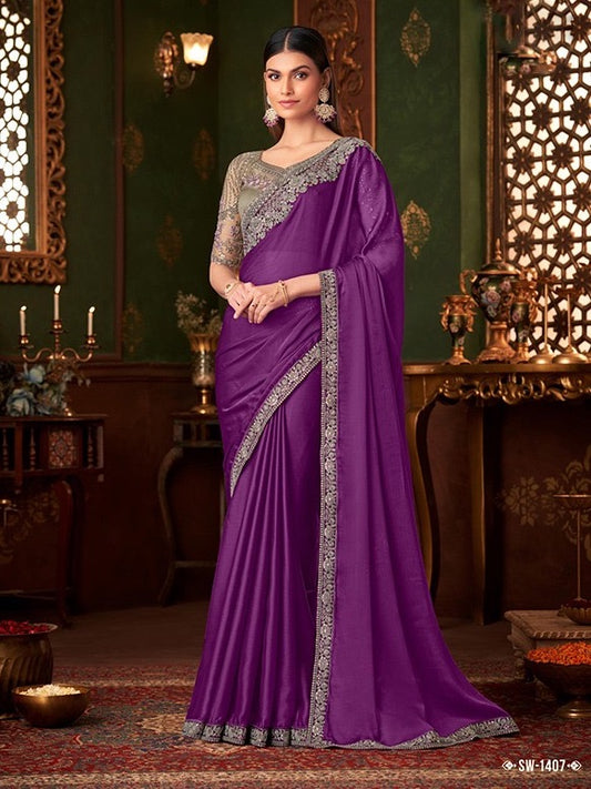 Purple Color Cocktail Readymade Saree