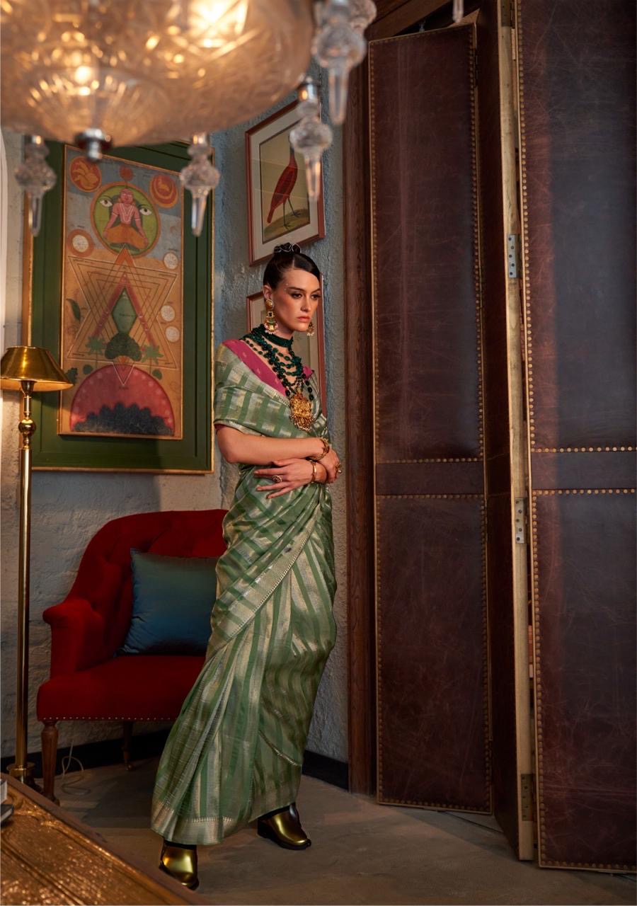 Green Banarasi Silk Readymade/Easy Saree