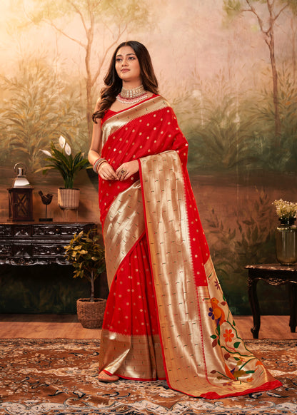 Ruby Red Paithani Silk Readymade/Easy Saree