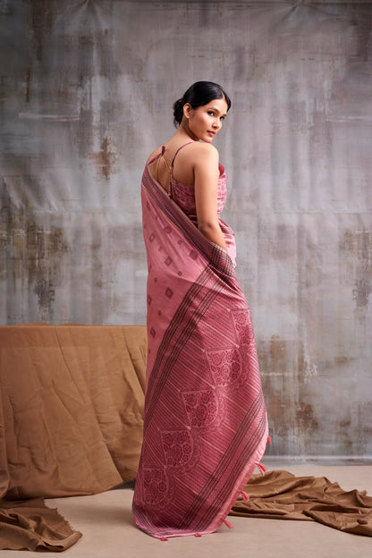 Pink Cotton Ready To Wear/Easy Saree - Panaash Saree