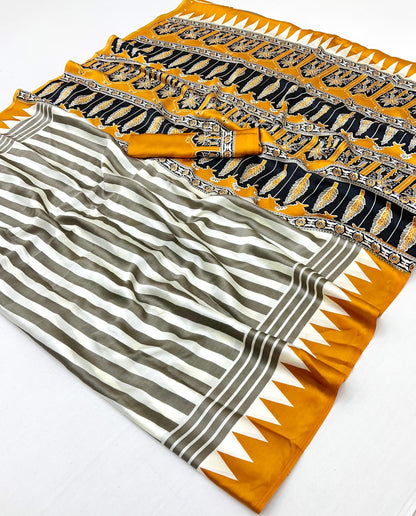 Mustard Stripe Crepe Silk Readymade/Easy Saree