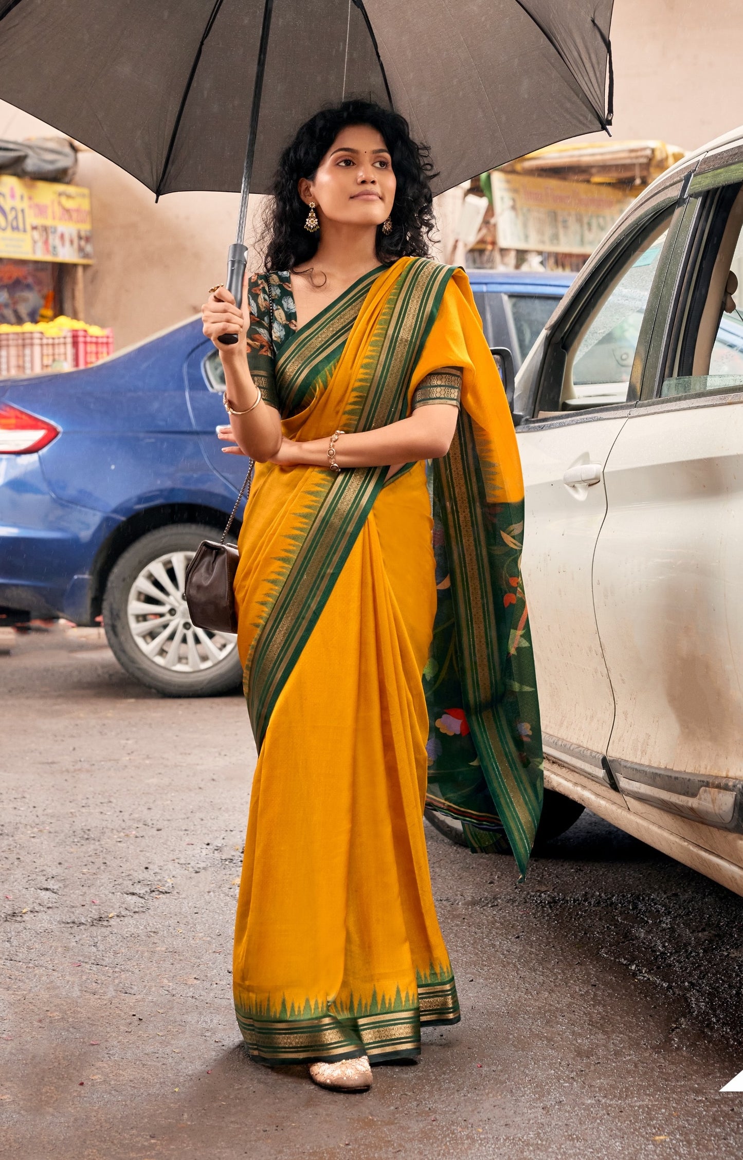 Yellow Cotton Ready To Wear/Easy Saree by Stylebypanaash 