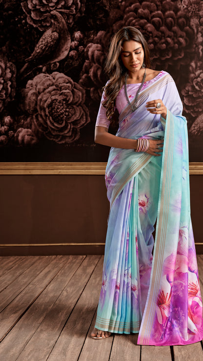 Multicolor Printed Silk Readymade/Easy Saree