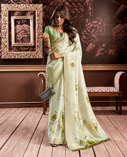 Light Green Printed Silk Readymade/Easy Saree