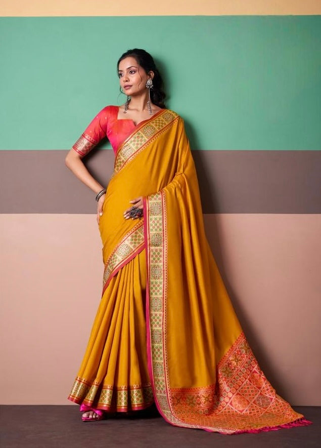 Mustard Yellow Soft Silk Ready To Wear/Easy Saree - Panaash Saree