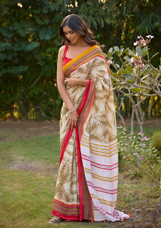 Multicolor Linen Cotton Casual Readymade/Easy Saree