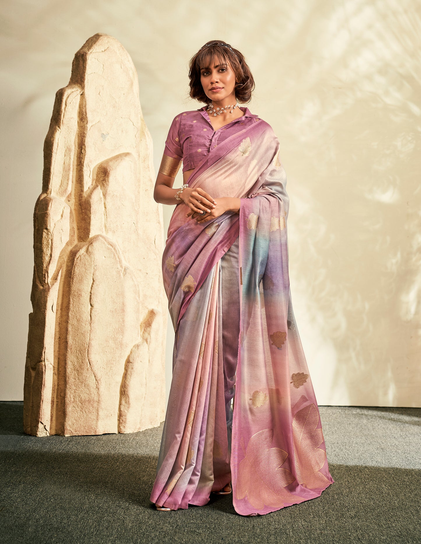 Mauve Silk Readymade/Easy Saree