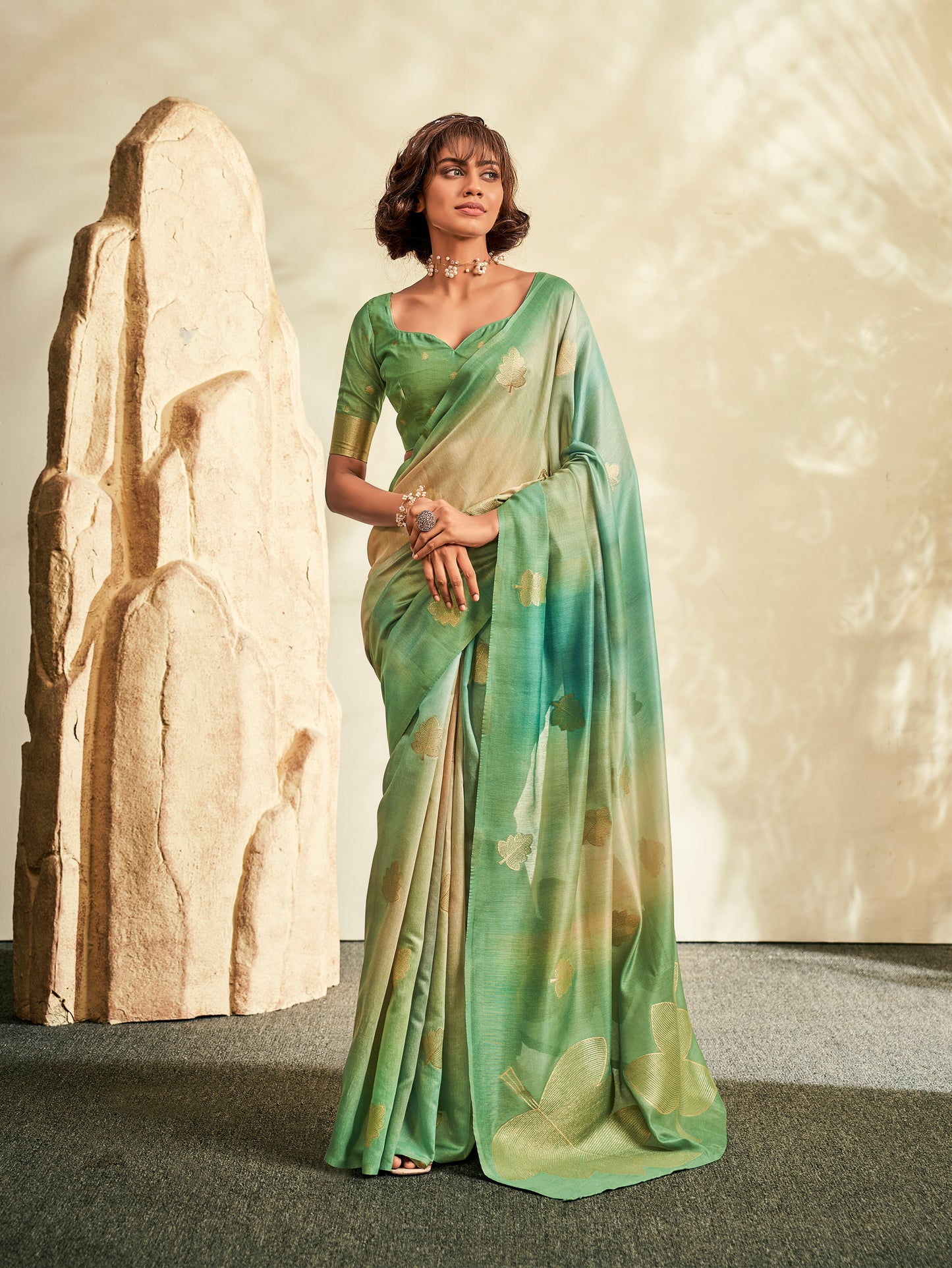 Green silk Readymade/Easy Saree