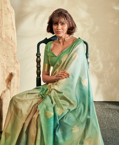 Green silk Readymade/Easy Saree