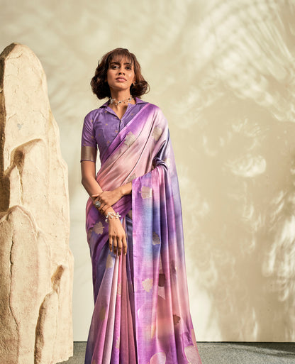 Lavender Printed Linen Ready To Wear/Easy Saree by Stylebypanaash