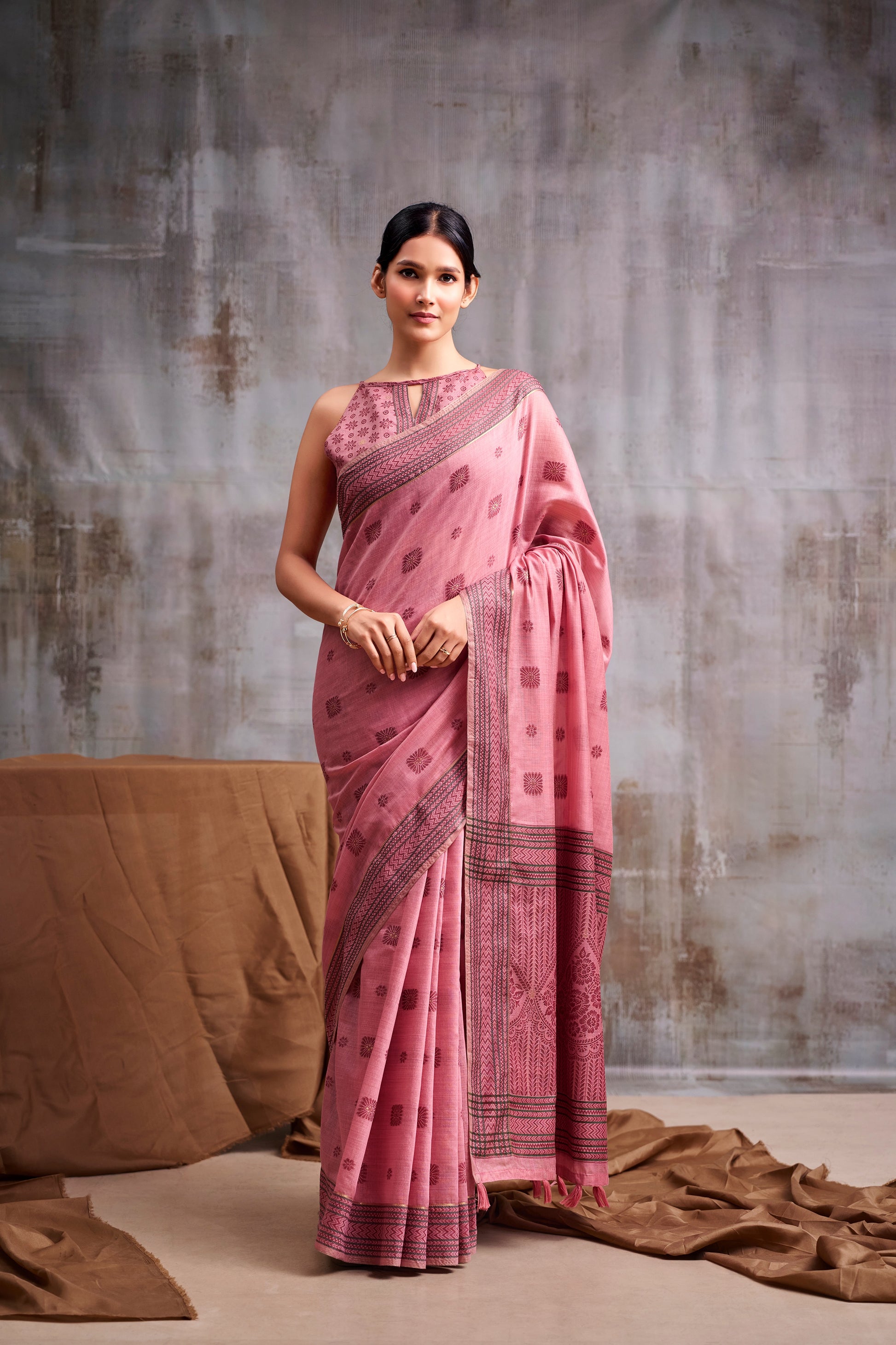 Pink Cotton Ready To Wear/Easy Saree - Panaash Saree