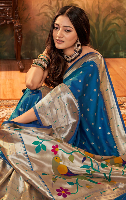 Blue Paithani Silk Readymade Saree