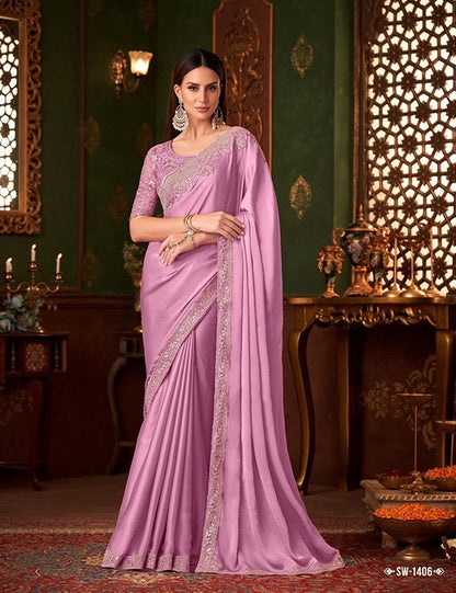 Baby Pink Color Cocktail Readymade Saree