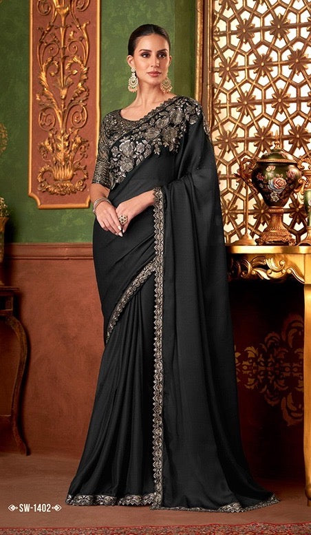 Black Color Cocktail Readymade Saree