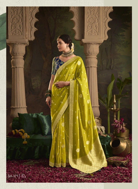 Green Color Designer Silk Readymade/Easy Saree